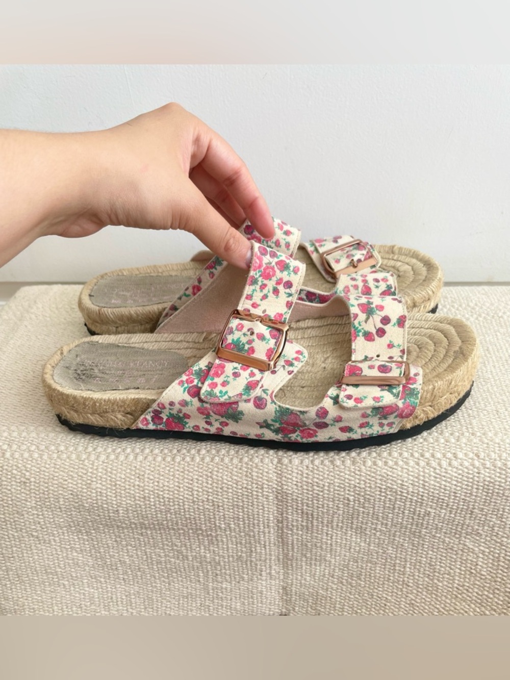 MANEBI LoveShackFancy Berry Cherry Platform Leather Espadrille Sandals 8.5